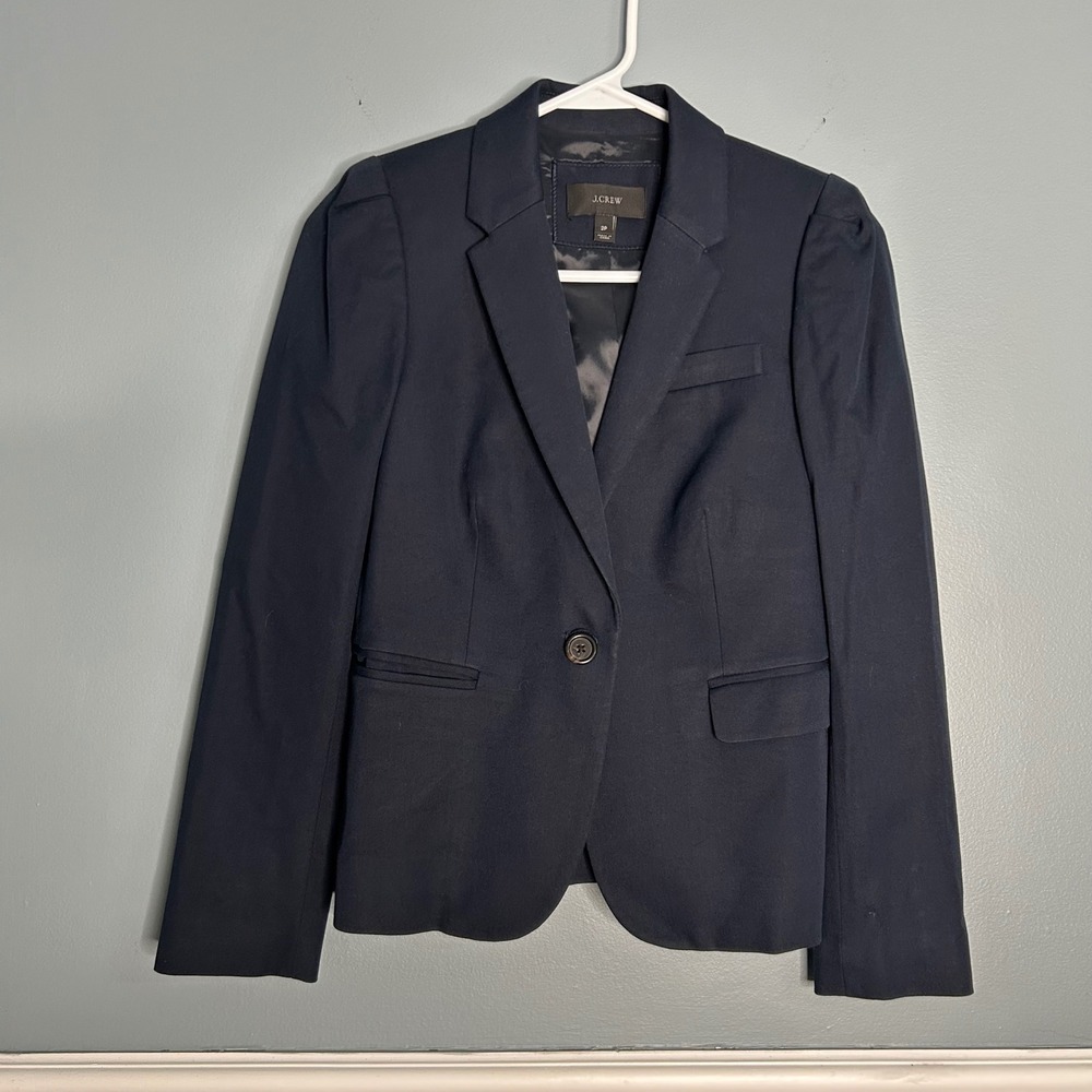 J Crew womans navy Blue Blazer Jacket  2 petite Single‎ Button Wasp workcore